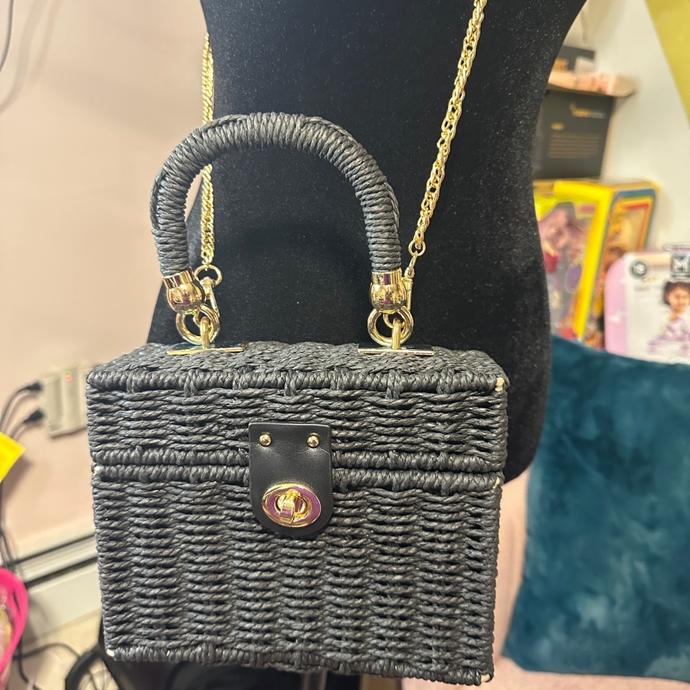 Elegant Black Woven Handbag